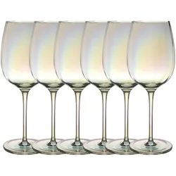 Intirilife 6x Wein Glas mit Regenbogen Schimmer und Wellenform - 440 ml - Weißwein Rotwein Glas Kelch Spülmaschinenfest Kristallglas stoßfest