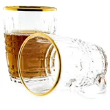COFI 1453 Sunay 6er Gläser-Set mit Henkel Gold Umrandung 203 ml Transparent mit Muster