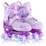 Vleox Kinder Rollschuhe, Verstellbare Quad Skates 4 Size Verstellbare Rollen Rollschuhe für Mädchen Jungen, Geschenk, Drinnen und Draußen