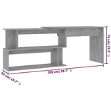 vidaXL Eckschreibtisch Betongrau 200x50x76 cm Holzwerkstoff