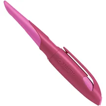 Stabilo - Ergonomischer Schulfüller für Linkshänder mit Standard-Feder M - EASYbirdy in beere/pink - inkl. Patrone - blau (löschbar)