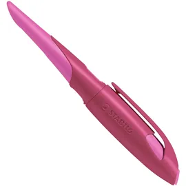 Stabilo - Ergonomischer Schulfüller für Linkshänder mit Standard-Feder M - EASYbirdy in beere/pink - inkl. Patrone - blau (löschbar)