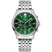 Rotary Herren Chronograph Analog Quarz Uhr mit grünem Zifferblatt und silbernem Edelstahlarmband GB00475/56, Armband