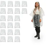 Relaxdays Regenponcho Einweg 20er Set, Einmal Regencape mit Kapuze, Erwachsene, Notfallponcho Damen, Herren, transparent