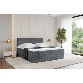 altdecor Boxspringbett - TOLO 160x200 Cord - Dunkelgrau - Komplett-Set mit Taschenfederkern Matratze und Topper, Polsterbett mit H4-Matratze Bettk... - Dunkelgrau