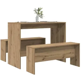 vidaXL 3-tlg. Esstisch und Bank Set Artisan-Eiche Holzwerkstoff