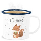 Emaille Becher Blechbecher - Tiere - Eichhörnchen Eichhorn Squirrel - 300 ml - Weiß Blau - waldtiere tasse name und tier personalisierter tassen personalisierte geschenke kita kaffee tieren