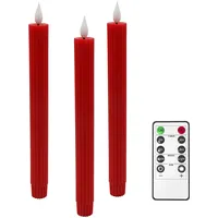 Yme 3er Set Echtwachs LED Stabkerzen Rot mit Fernbedienung und Timer
