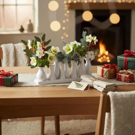 H&D Manufaktur Jinfa Vasen Set Weiß - 10 kleine Blumenvasen auf Tablett - Minivasen Keramik für Tischdeko - Moderne Miniatur Keramikvasen für einzelne Blumen m... - Weiß