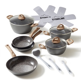 STONELINE STONELINE® CERAMIC Back to Nature Kochgeschirr-Set, 14-tlg., Keramik-Beschichtung, mit Glasdeckeln,