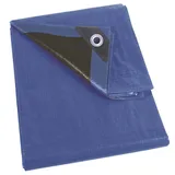 Perel Abdeckplane wasserdicht, Gewebeplane, Plane wasserdicht, Schutzplane, sehr stark, 14 Ösen, verstärkte Ecken, rechteckig, blau/schwarz, 180 g/m2, 3 x 4 m