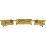 Max Winzer Max Winzer® Chesterfield-Sofa »Isabelle«, Knopfheftung & gedrechselten Füßen in Buche Nussbaum, Breite 260 cm gelb