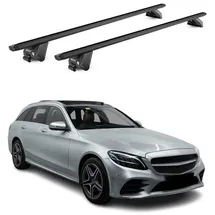 Aurilis OMAC Dachträger Aluminium TÜV geprüft für Mercedes C Klasse S205 2014-2021 – Für integrierte Dachreling – T Nut – Max 100 kg – 2 Schlösser Schwarz