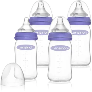 Lansinoh Flaschenset - Glas Weithalsflasche mit NaturalWave Sauger Gr. S, 160 ml, 4 Stück