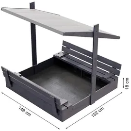 QLS Sandkasten 120 cm mit Sitzbank und grauem Dach