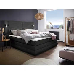 Boxspringbett COLLECTION AB "Copenhagen", schwarz, B:231cm L:215cm, Holzwerkstoff, Spanplatte, Komplettbetten, inklusive Bettkasten, Topper, wahlweise mit LED-Beleuchtung