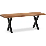Wohnling Garderobenbank 120 x 40 x 45,5 cm Akazie Massivholz / Metall mit Baumkante und X-Beine Schwarz
