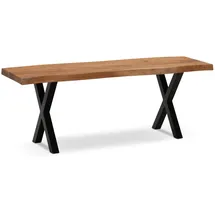 Wohnling Garderobenbank 120 x 40 x 45,5 cm Akazie Massivholz / Metall mit Baumkante und X-Beine Schwarz
