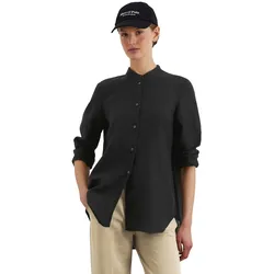 Langarmbluse MARC O'POLO "aus leichter Qualität", Damen, Gr. 38, schwarz, Obermaterial: 100% Leinen, unifarben, elegant, regular fit normal, Langarm Manschette, Blusen