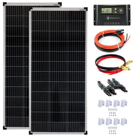 Solartronics 200 Watt 12V Solar Set 20A Laderegler gelb Montagewinkel Solaranlage Inselanlage Solarmodul 1200mm