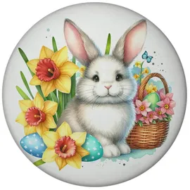 speecheese Osterhase neben Osterkorb Magnet rund Frühlingshafter Ostermagnet Süßer Hase Glocken Osterkorb-Dekor Frühlingserwachen mit Osterglocken