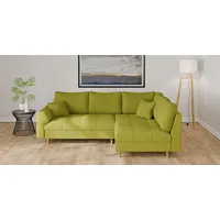 Ecksofa HOME AFFAIRE "CHARRE incl. 3 Zierkissen" Sofas Gr. B/H/T: 231cm x 81cm x 161cm, Struktur weich, Ottomane rechts, grün L-Form, feine Steppung, lose Rückenkissen, auch in Cord und Bouclé