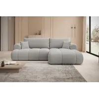 thematys Ecksofa mit Schlaffunktion und Bettkasten, L-Form, Cord und Bouclé + 2 Kissen, 260 x 165cm - Luxus Couch mit Bettfunktion mit Bonnellfedern grau