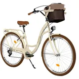 Milord Komfort Fahrrad Mit Korb Damenfahrrad, 28 Zoll, Beige-Braun, 7-Gang