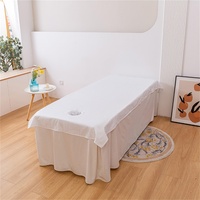Highdi Massage Bettlaken mit Loch, Waschbare Massage Tischdecke Atmungsaktiv Bezug für Massageliege Weiches Beauty Betttisch-Bezug (120x220cm,Weiß)