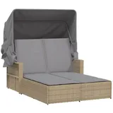 vidaXL Doppel-Sonnenliege mit Dach und Auflagen Beige Poly Rattan 110 x 180/201 x 149 cm