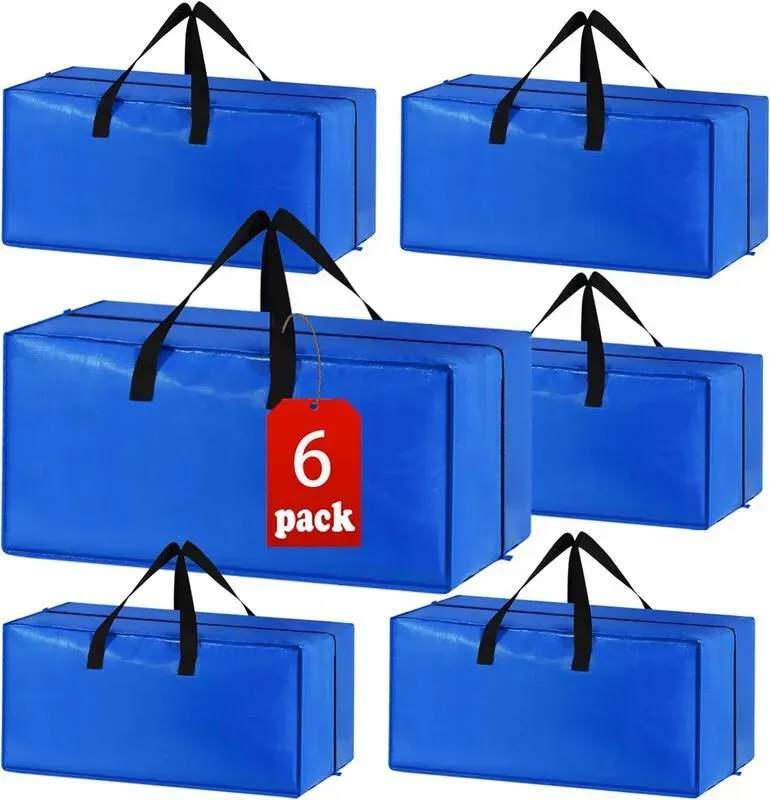 Aufbewahrungstaschen mit Deckel, 6er-Pack, strapazierfähige Umzugskartons, große Größe mit Reißverschluss und Griffen, geeignet für Kleideraufbewahrung, Umzüge, Camping, Bettwäschelagerung usw., 73*34*37cm
