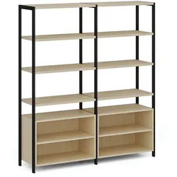 HOME OFFICE Doppelregalwand mit Regalschrank, schwarz/birke