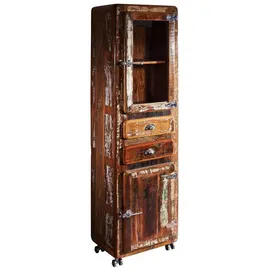 Massivmoebel24 Vitrine Altholz 55 x 38 x 190 cm Mehrfarbig
