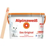 Alpinaweiß Das Original – optimal deckende und ergiebige weiße Wandfarbe – mit Spritz-Schutz-Formel – mit Rührholz (10 Liter)