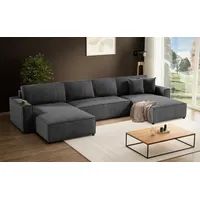 Beautysofa Ecksofa Parys U Eckcouch mit Schlaffunktion und Bettkasten U-form Polsterecke aus Cord-Bezug 390 cm Ecke u-förmig, Farbe: Dunkelgrau, Poso 34 - Dunkelgrau