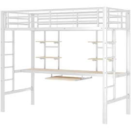 XDOVET Hochbett mit Schreibtisch und zwei Bücherregalen 90 x 200 cm MDF weiß