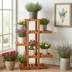 Blumenregal 5-stöckig - Eleganter Pflanzenständer für Garten & Balkon - Tannenholz hellbraun, 125x81x25cm - Robust, modern & dekorativ