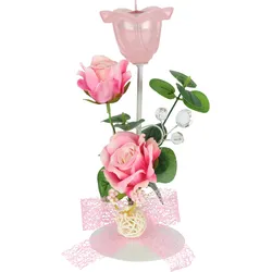 Teelichthalter I.GE.A. "Teelichthalter 'Rosen'", rosa, B:11cm H:22cm, Polyester, Kerzenhalter, Aus Metall mit Glas, Teelicht-Kerze, Rosen, Eukalyptus, Kerzenhalter
