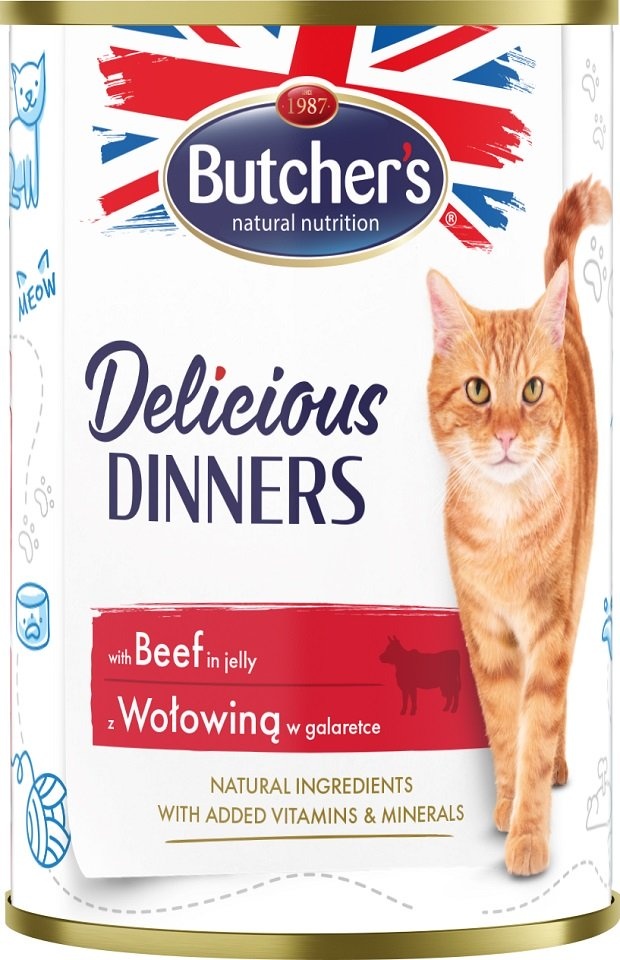 BUTCHER'S Delicious Dinners, Katzenfutter, Stücke mit Rindfleisch in Gelee, 400g