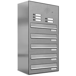 AL Briefkastensysteme 5 Fächer Premium Edelstahl Durchwurf Briefkasten Anlage für Post Post A4, modern, robust, wetterfest, Artikelnummer: 132V5DZ1KS