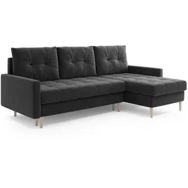möbel punkt Ecksofa OSLO Webstoff Schwarz mit Bett Bettkasten Sofa Schlafsofa Ottomane universell Links oder Rechts