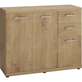vogl möbelfabrik Sideboard VOGL MÖBELFABRIK "Sunny", braun (eiche), B:100cm H:80cm T:35cm, Spanplatte, Sideboards, Sideboard, mit 3 Türen und 2 Schubkästen
