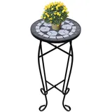 Festnight Mosaik Beistelltisch Gartentisch Rund Tisch Bistrotisch Blumenständer Balkontisch Rund Mosaiktisch Outdoor Balkontisch Mosaik Balkontisch Klein Schwarz