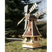 1,30 m große Holzwindmühle mit Solar braun Typ 3.1 - Braun