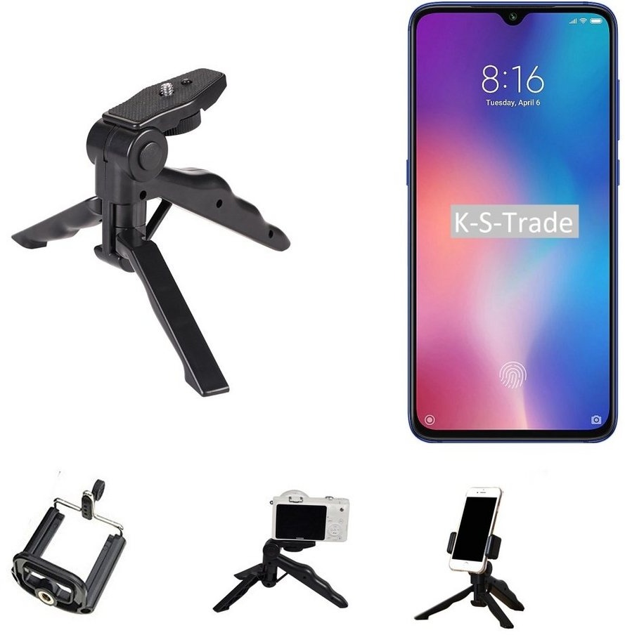 K-S-Trade für Xiaomi Mi 9 SE Smartphone-Halterung, (Stativ Tisch-Ständer Dreibein Handy-Stativ Ständer Mini-Stativ) schwarz