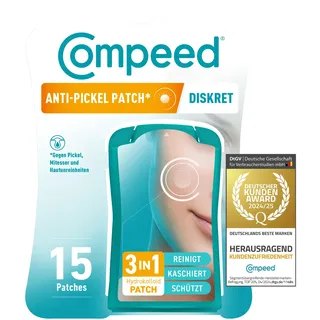 Compeed - Anti-Pickel* Patch Diskret – Reinigt, kaschiert und schützt – Hydrokolloid Pickel Patches* - Ideal für die Anwendung am Tag – Für gezielte Bereiche - 15 Patches - 1.5x1.5cm