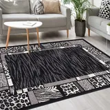 Mazovia Modern Teppich - Kurzflor - Teppich für Wohnzimmer, Schlafzimmer, Esszimmer - ÖKO-TEX Wohnzimmerteppich, Robust und pflegeleicht, Niedrige Florhöhe – Teppiche - grau schwarz 160 x 220 cm