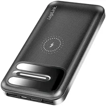 Logilink PA0305 Powerbank, LiPo, 8000 mAh, kabelloses Laden für QI-fähige Geräte, zusätzliches Aufladen per USB (1x Typ-C, 1x Micro-USB)