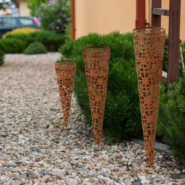 Harms Import Gartendeko Windlicht Erdspieß Kerzenhalter Außenbereich Gartenstecker Kerzenständer Stahl, inkl. Teelichthalterung, Höhen 29-41-51,5 cm, 3er Set