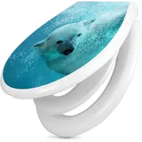 banjado Familien WC Sitz mit Absenkautomatik 44,9x37,1cm - Klobrille mit Kindersitz aus hochwertigem Polypropylen - Toilettendeckel mit Kinder Toilettensitz integriert - Motiv Tauchender Eisbär